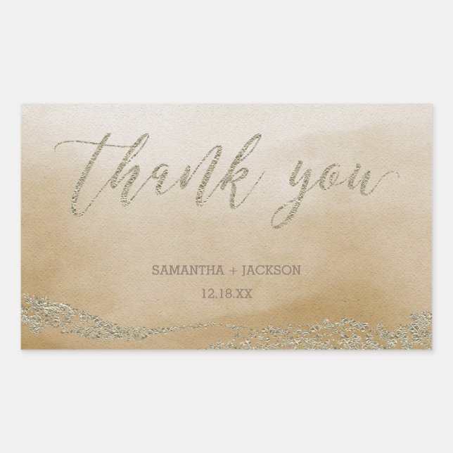 Elegant Watercolor in Sand Wedding Thank You Rectangular Sticker (Front)