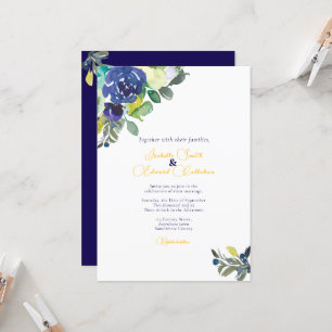 Elegant Watercolor Indigo Blue Roses Wedding Invitation