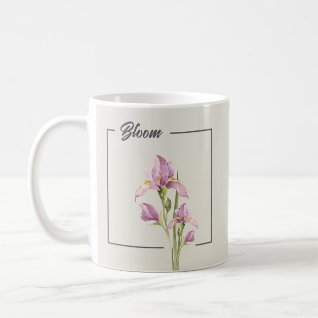 Elegant Watercolor Iris | Floral Coffee Mug (Left)