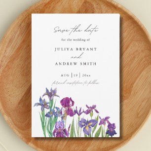 Elegant watercolor Iris flower Save The Date
