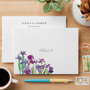 Elegant watercolor Iris flower script wedding Envelope