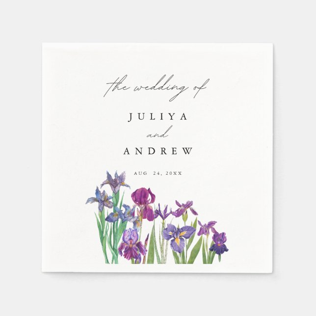 Elegant watercolor Iris flower script wedding  Napkin (Front)