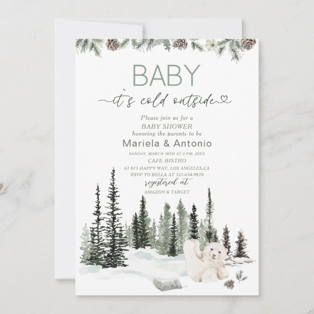 Elegant  Watercolor it`s cold outside Baby Shower Invitation (Front)