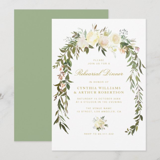 elegant watercolor ivory floral rehearsal dinner invitation (Front/Back)