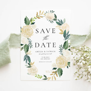Elegant Watercolor Ivory Floral Wreath QR Code Save The Date
