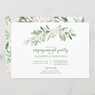 Elegant Watercolor Ivory Rose Engagement Party Invitation