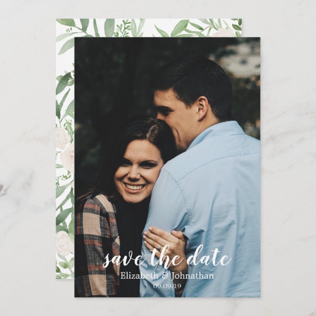 Elegant Watercolor Ivory Wedding Save the Date Invitation (Front/Back)