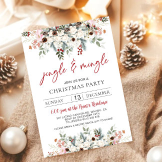Elegant Watercolor Jingle & Mingle Christmas Party Holiday Card
