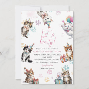 Elegant Watercolor Kitten Cat 2nd Birthday invit Invitation