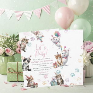 Elegant  Watercolor Kitten Cat 2nd Birthday  invit Invitation