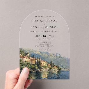 Elegant Watercolor Lake Como Italian Wedding Arch Acrylic Invitations