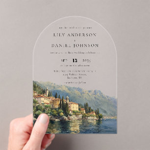 Elegant Watercolor Lake Como Italian Wedding Arch Acrylic Invitations