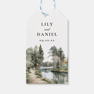 Elegant Watercolor Lake Forest Woodland Wedding Gift Tags