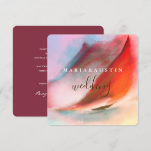 Elegant Watercolor Landscape Red Burgundy Wedding Invitation