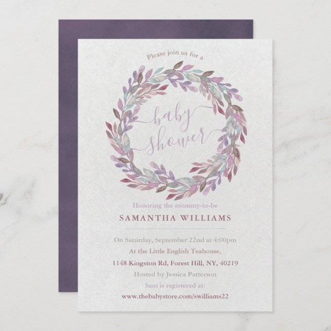 Elegant Watercolor Laurel Wreath Baby Shower Invitation (Front/Back)