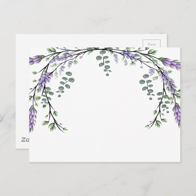 Elegant watercolor Lavender and Eucalyptus Postcard (Front/Back)