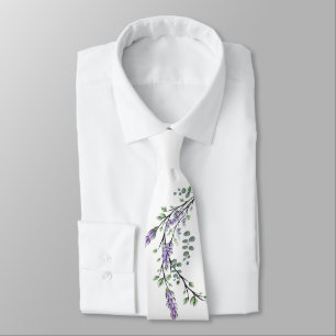 Elegant watercolor Lavender and Eucalyptus Tie