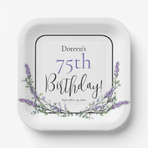 Elegant watercolor lavender botanical birthday paper plate