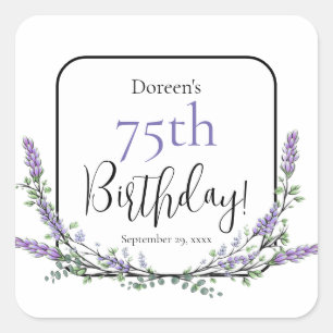Elegant watercolor lavender botanical birthday square sticker