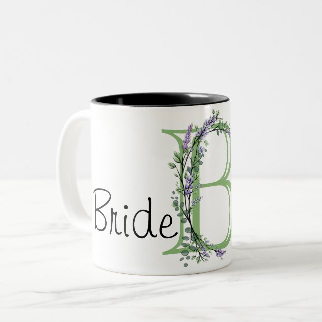 Elegant watercolor Lavender Eucalyptus Bride Two-Tone Coffee Mug (Front Left)