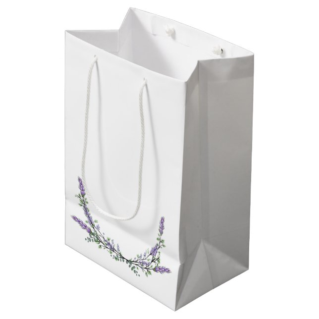 Elegant watercolor Lavender Eucalyptus Medium Gift Bag (Front Angled)