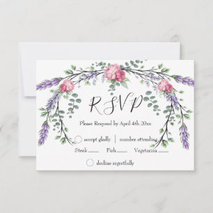 Elegant watercolor Lavender Eucalyptus pink peony RSVP Card