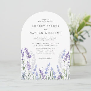 Elegant Watercolor Lavender Field Details Wedding Invitation