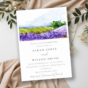 Elegant Watercolor Lavender Fields Engagement Invitation