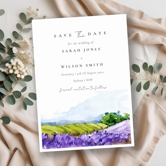 Elegant Watercolor Lavender Fields Save The Date Invitation (Creator Uploaded)