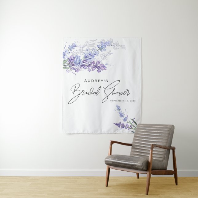 Elegant Watercolor Lavender Floral Bridal Shower Tapestry (In Situ)