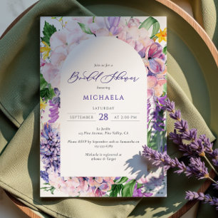 Elegant Watercolor Lavender Flowers Bridal Shower Invitation