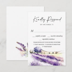 Elegant Watercolor Lavender Flowers Field Wedding RSVP Card