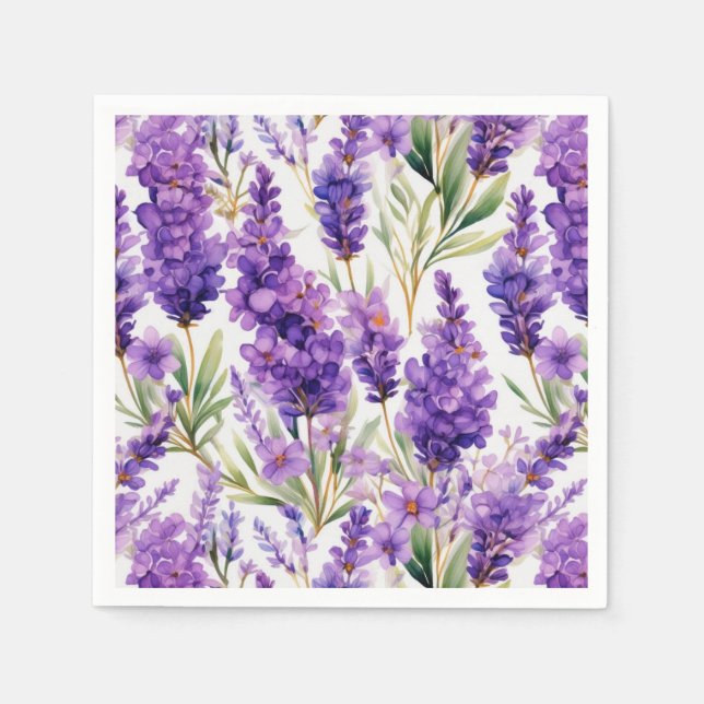 Elegant Watercolor Lavender Flowers Napkin (Front)