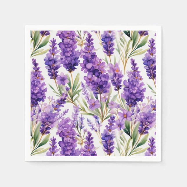 Elegant Watercolor Lavender Flowers  Napkin (Front)