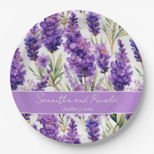 Elegant Watercolor Lavender Flowers Wedding Paper Plate