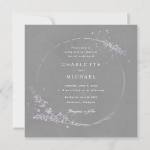 Elegant watercolor lavender grey wedding invitation