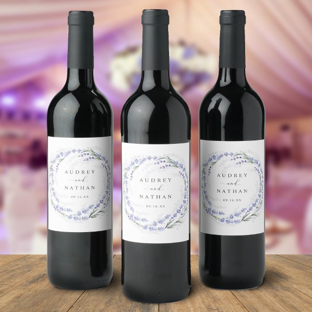 Elegant Watercolor Lavender Purple Wreath Wedding Wine Label (Elegant Watercolor Lavender Purple Wreath Wedding Wine Label)