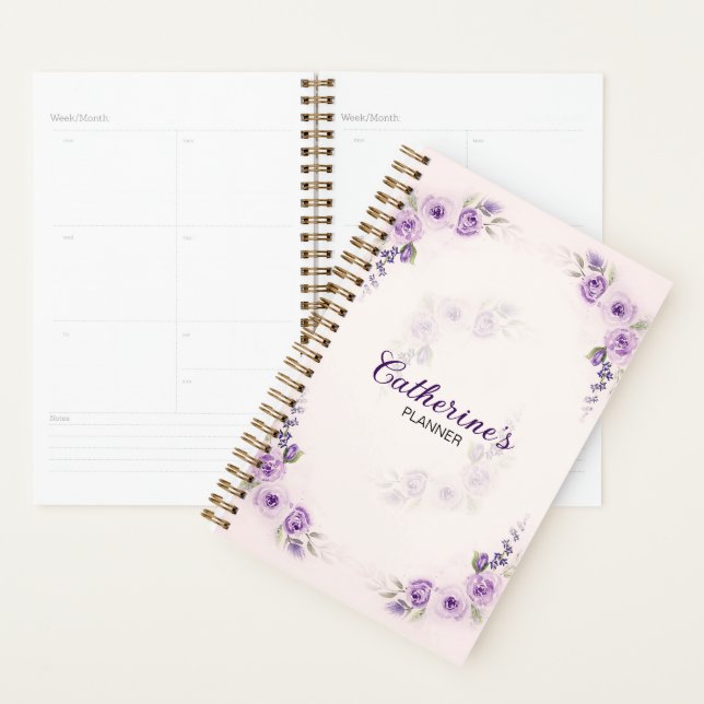 Elegant Watercolor Lavender Rose Planner (Display)