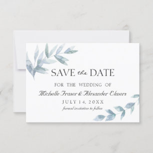 Elegant watercolor leaf botanical save the date RSVP card