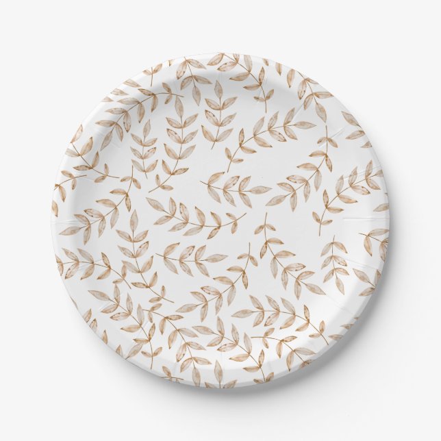 Elegant Watercolor Leaf Thanksgiving Plates (Front)