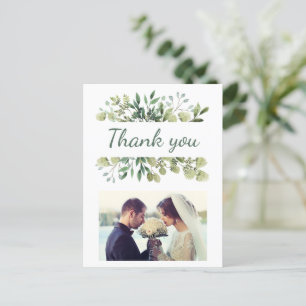 Elegant Watercolor Leaves Custom Wedding Photo Postcard