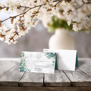 Elegant Watercolor Leaves Folded Place Card
