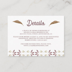 Elegant Watercolor Leaves Line Wedding Details Enclosure Card