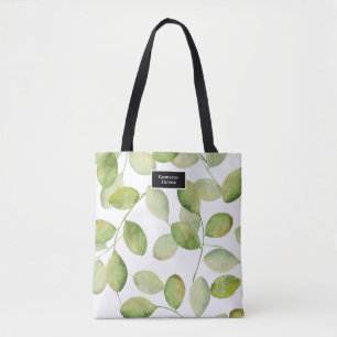Elegant watercolor leaves pattern personalised tote bag