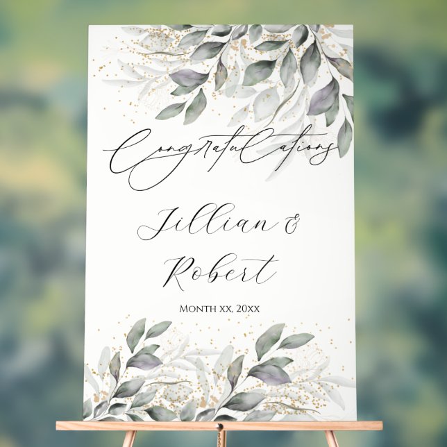 Elegant Watercolor Leaves Wedding Congratulations Acrylic Sign (Neutral)