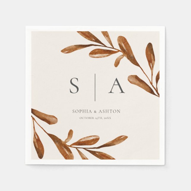 Elegant Watercolor Leaves Wedding  Napkin (Front)