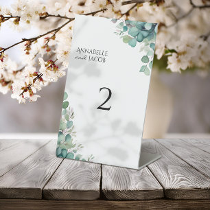 Elegant Watercolor Leaves Wedding Table Number Pedestal Sign