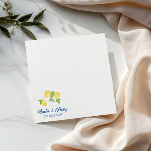 Elegant Watercolor Lemon Bridal Shower couple Napkin