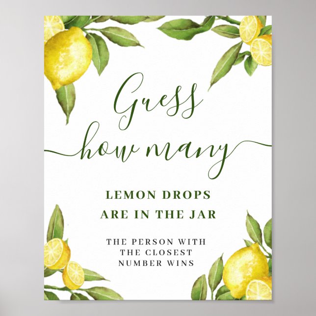 Elegant Watercolor Lemon Bridal Shower Poster (Front)