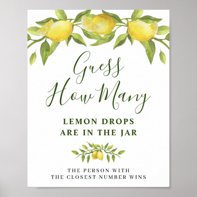 Elegant Watercolor Lemon Bridal Shower Poster (Front)